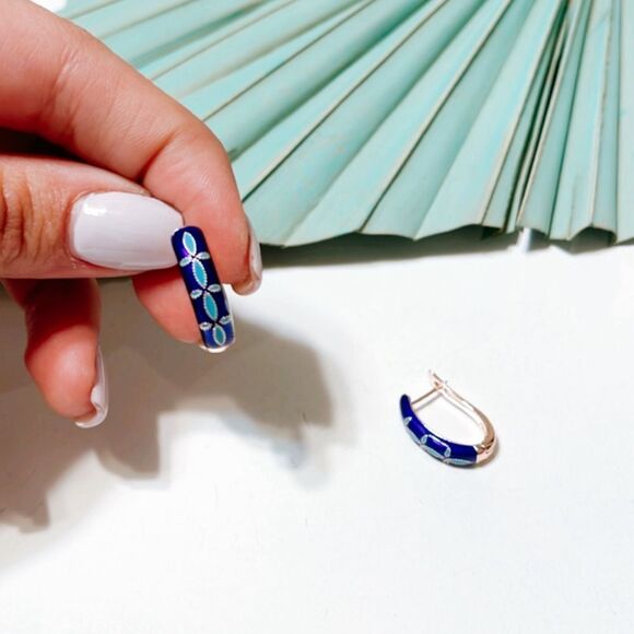 Floral blue enamel hoop S48 - Picture 2 of 2